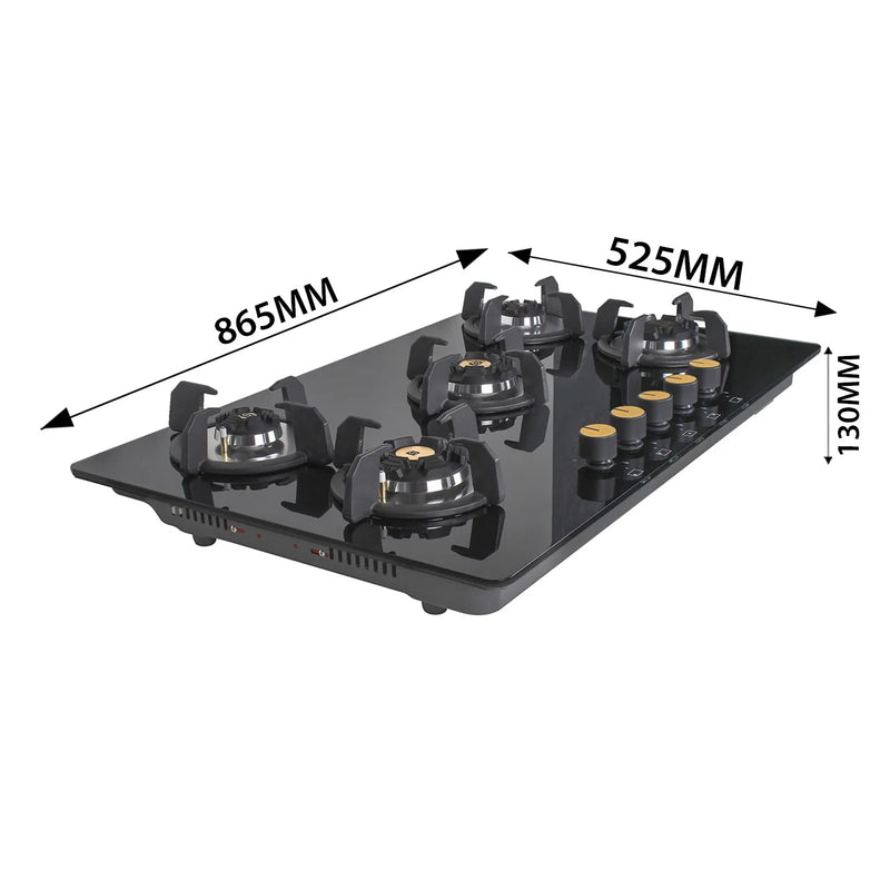 Faber Hob Maxus HT905 CRS BR CI AI – 5-Burner Brass Gas Hob, Black Toughened Glass, Auto Ignition, 90cm-10
