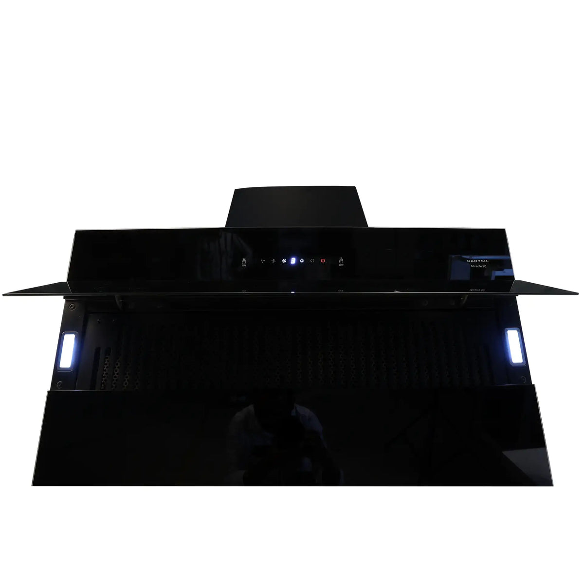 Carysil Miracle BLDC Chimney (60 cm / 90 cm) | 1350 m³/hr Suction | Filterless Auto-Clean | Motion Sensor & Touch Control | Black Glass Kitchen Chimney