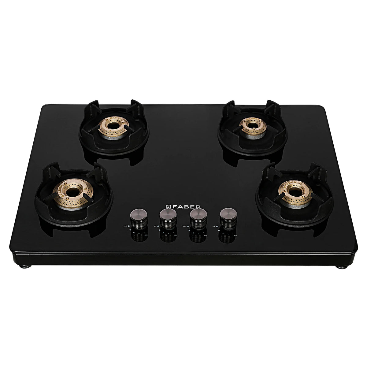 Faber NIOS DLX 754 BB BK Gas Cooktop – 75cm 4 Burner, Brass Burners, Powder Coated Finish, Manual Ignition