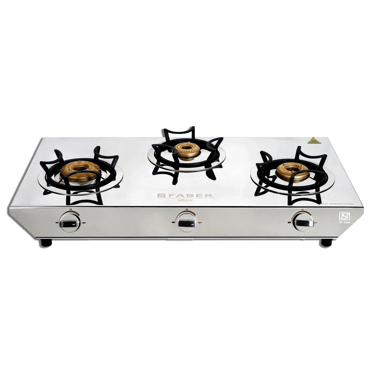 Faber HOB COOKTOP HILUX MAX 3BB SS – 3 Burner Gas Hob, Brass Burners, Stainless Steel Finish, Manual Ignition-1