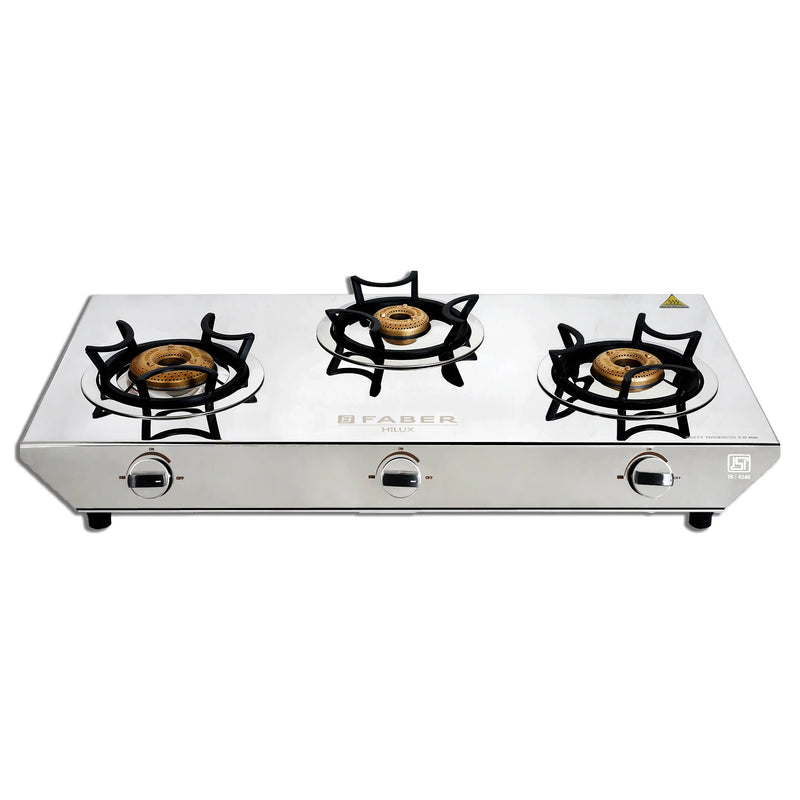 Faber HOB COOKTOP HILUX MAX 3BB SS – 3 Burner Gas Hob, Brass Burners, Stainless Steel Finish, Manual Ignition-1