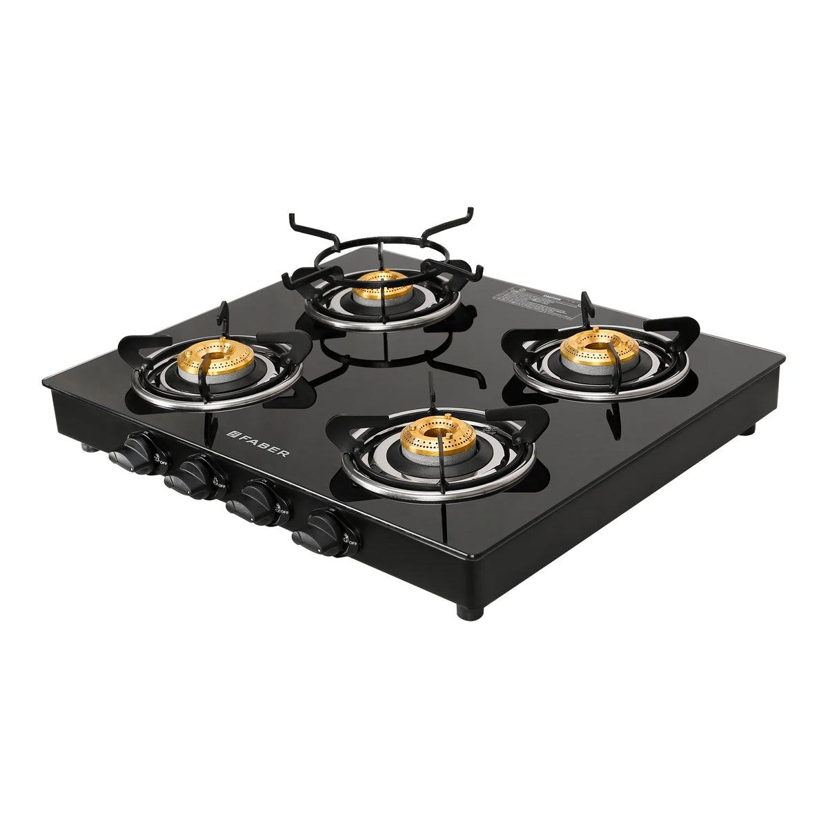 Faber Cooktop Power 4BB BK – 4 Burner Gas Cooktop with Brass Burners | MS Powder Coated Finish | Manual Ignition-3