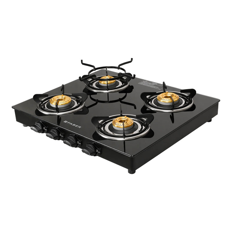 Faber Cooktop Power 4BB BK – 4 Burner Gas Cooktop with Brass Burners | MS Powder Coated Finish | Manual Ignition-3