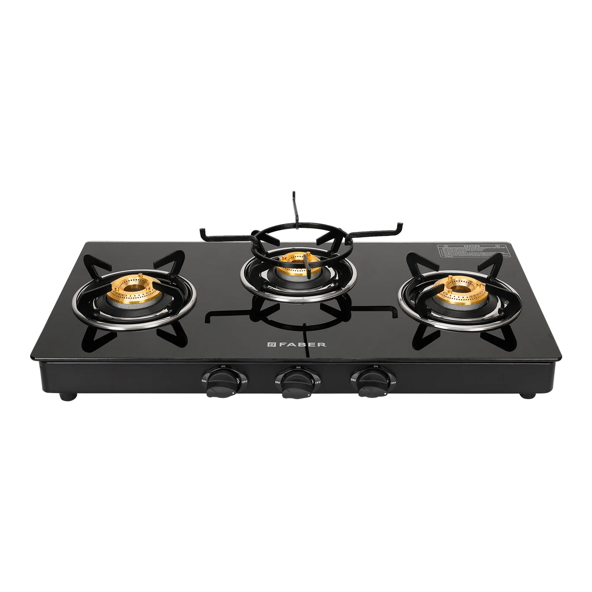 Faber Cooktop Power 3BB BK – 3 Burner Gas Cooktop with Brass Burners | MS Powder Coated Finish | Manual Ignition
