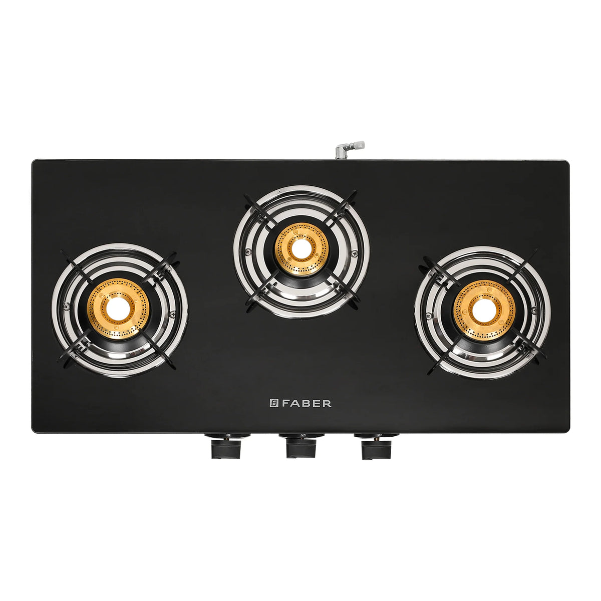 Faber Cooktop Power 3BB BK – 3 Burner Gas Cooktop with Brass Burners | MS Powder Coated Finish | Manual Ignition