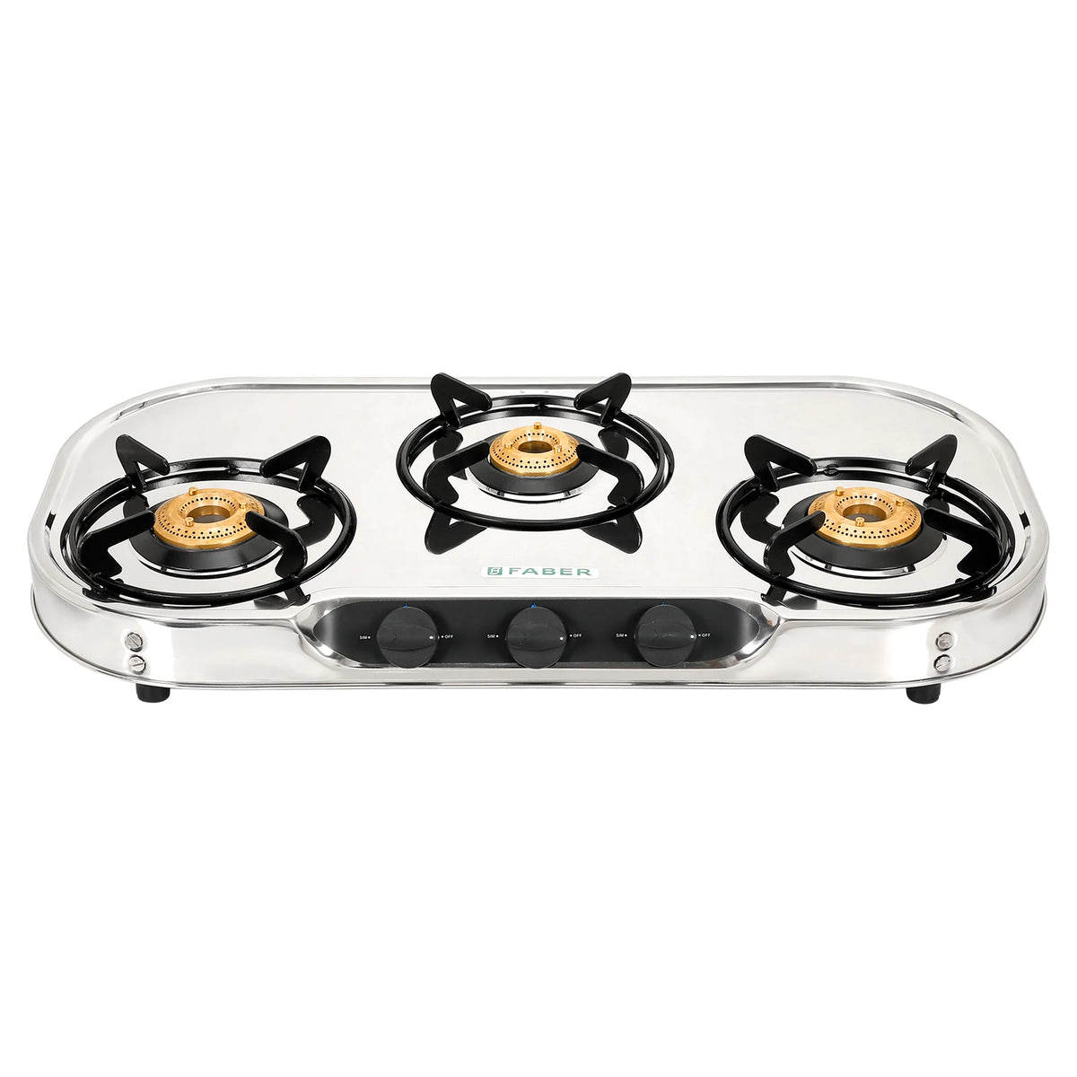Faber HOB COOKTOP CRYSTAL 3BB SS – 3 Burner Gas Cooktop, Brass Burners, Stainless Steel Body, Manual Ignition