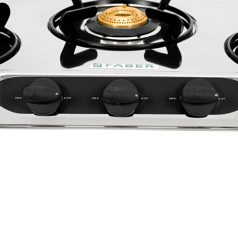 Faber HOB COOKTOP CRYSTAL 3BB SS – 3 Burner Gas Cooktop, Brass Burners, Stainless Steel Body, Manual Ignition-9