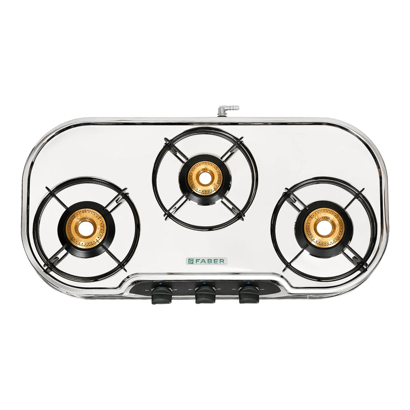 Faber HOB COOKTOP CRYSTAL 3BB SS – 3 Burner Gas Cooktop, Brass Burners, Stainless Steel Body, Manual Ignition-5
