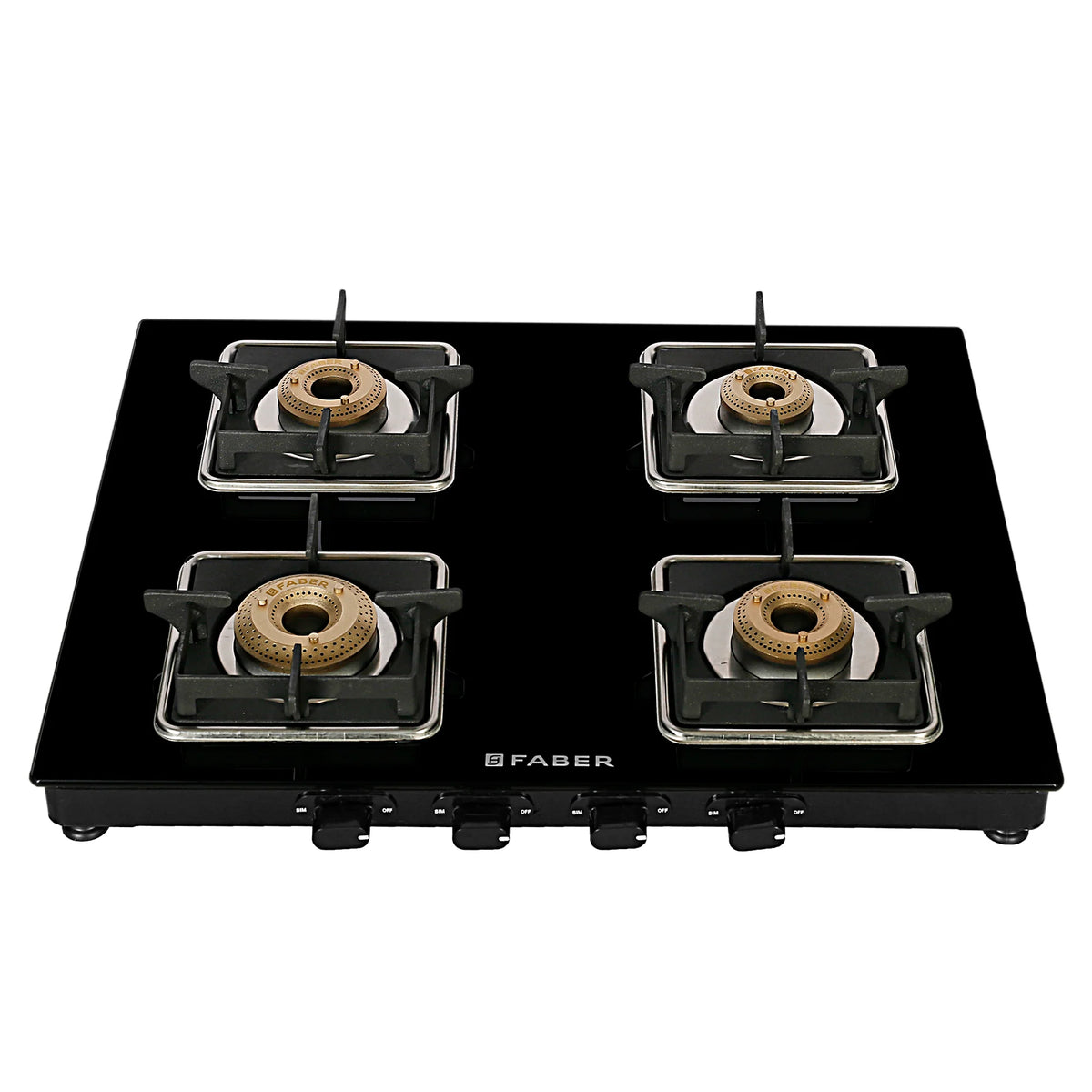 Faber Cooktop Remo 4BB BK – 4 Burner Manual Gas Cooktop with Brass Burners & Jumbo Burner | MS Powder Coated Finish