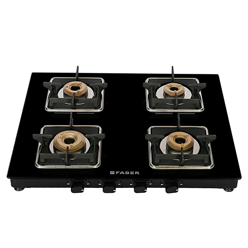 Faber Cooktop Remo 4BB BK – 4 Burner Manual Gas Cooktop with Brass Burners & Jumbo Burner | MS Powder Coated Finish-1