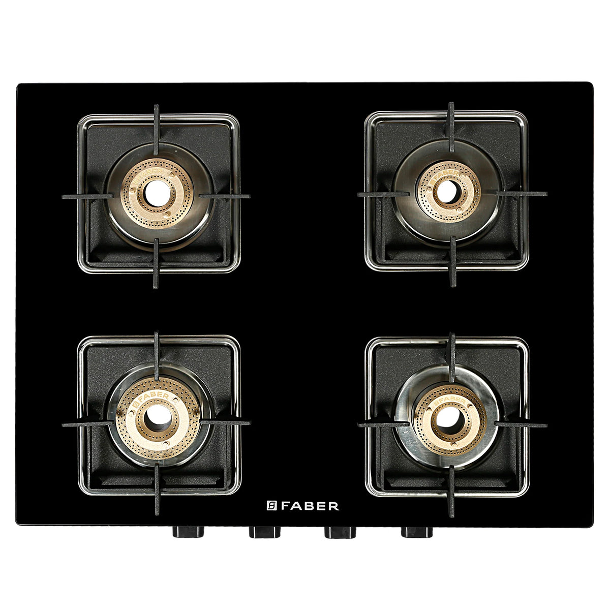 Faber Cooktop Remo 4BB BK – 4 Burner Manual Gas Cooktop with Brass Burners & Jumbo Burner | MS Powder Coated Finish