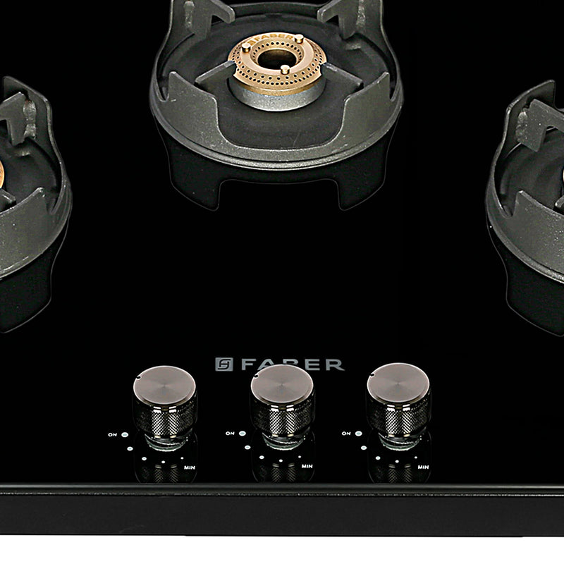 Faber NIOS DLX 753 BB BK Gas Cooktop – 75cm 3 Burner, Brass Burners, Powder Coated Finish, Manual Ignition-1