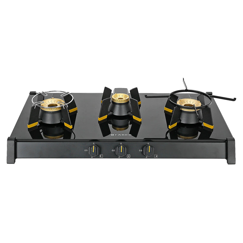 Faber HOB COOKTOP GENIUS 753 AI BK – 75cm 3 Burner Gas Hob, Brass Burners, Auto Ignition, Black Glass Finis-1