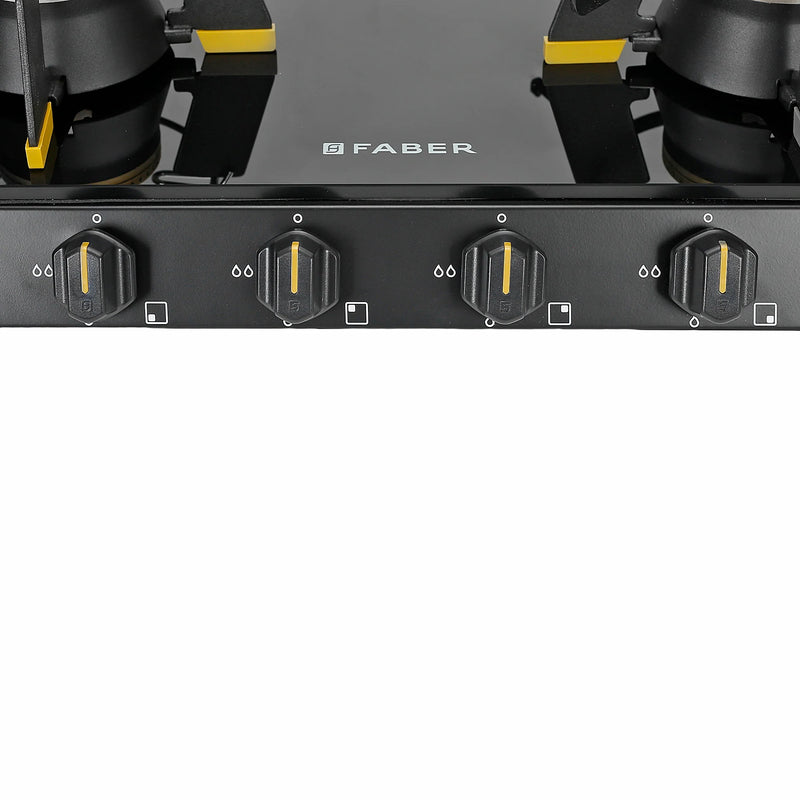 Faber HOB COOKTOP GENIUS 704 BK – 70cm 4 Burner Gas Hob, Brass Burners, Manual Ignition, Black Glass Finish-7