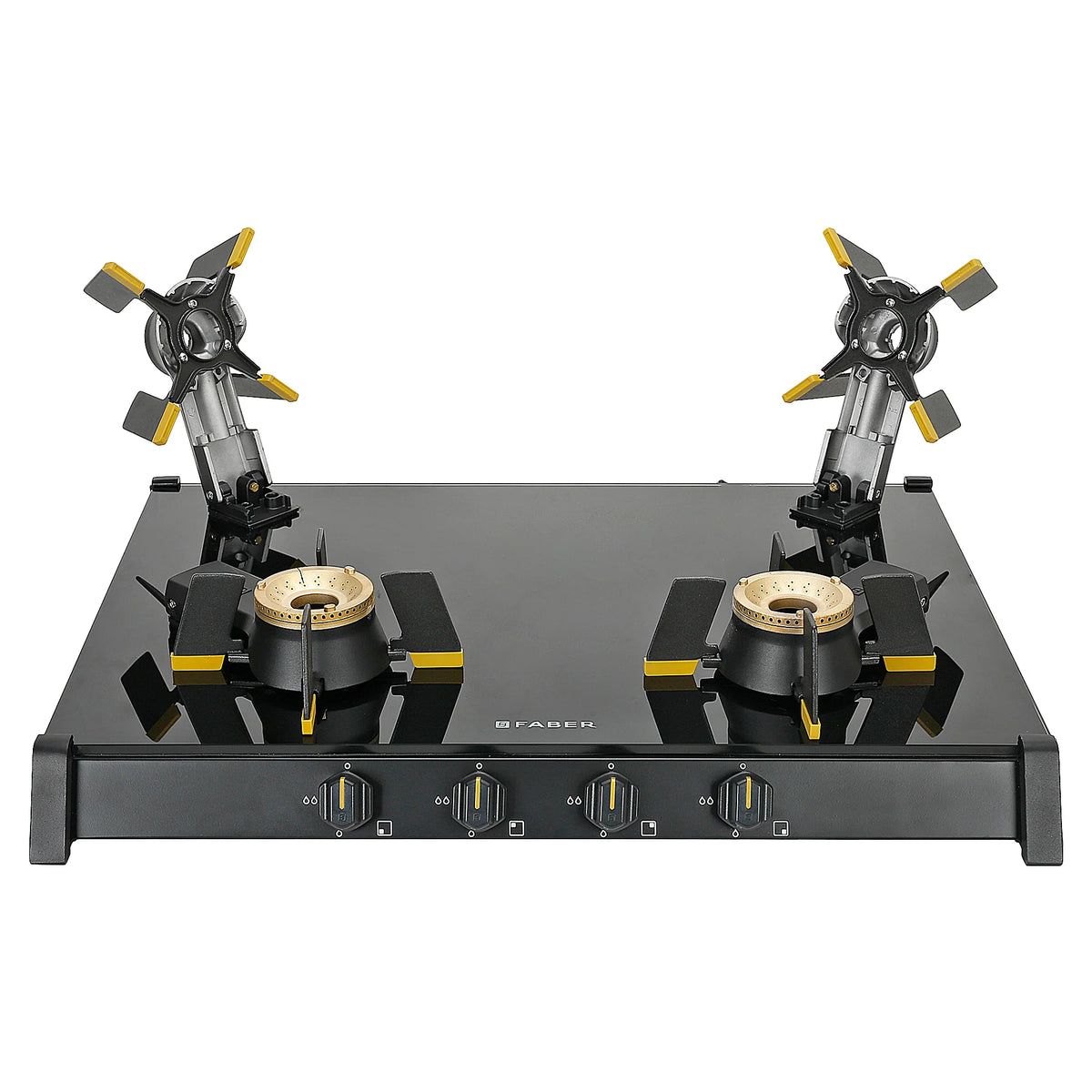 Faber HOB COOKTOP GENIUS 704 BK – 70cm 4 Burner Gas Hob, Brass Burners, Manual Ignition, Black Glass Finish-3