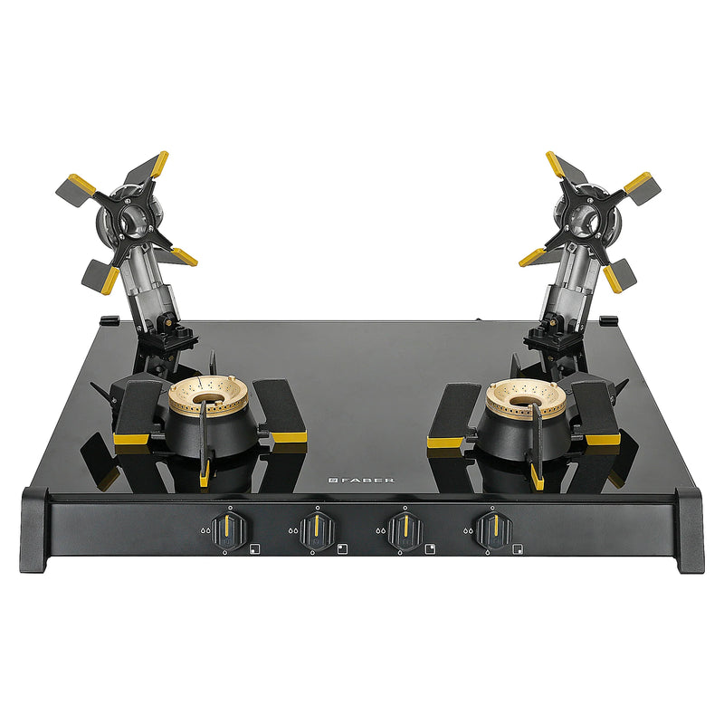 Faber HOB COOKTOP GENIUS 704 BK – 70cm 4 Burner Gas Hob, Brass Burners, Manual Ignition, Black Glass Finish-3