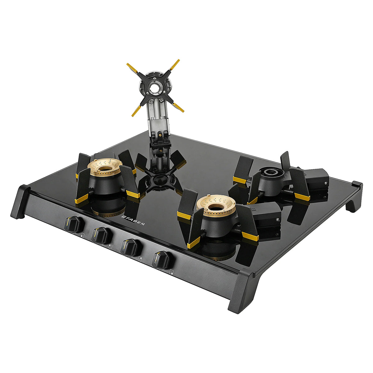 Faber HOB COOKTOP GENIUS 704 BK – 70cm 4 Burner Gas Hob, Brass Burners, Manual Ignition, Black Glass Finish-5