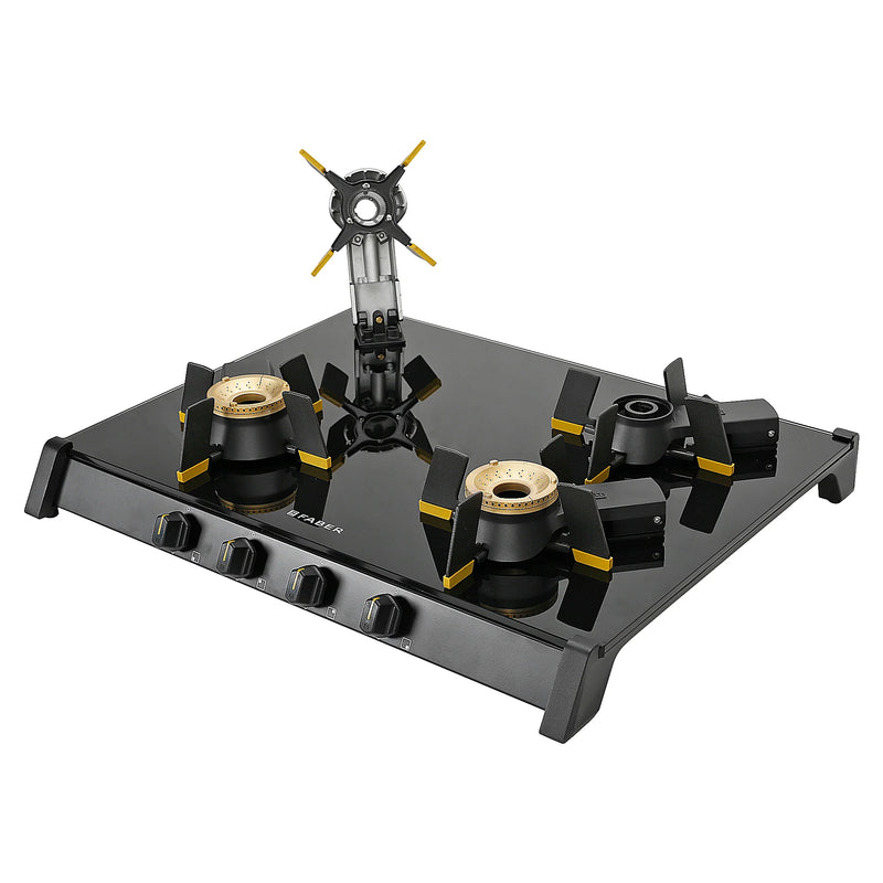 Faber HOB COOKTOP GENIUS 704 BK – 70cm 4 Burner Gas Hob, Brass Burners, Manual Ignition, Black Glass Finish-5