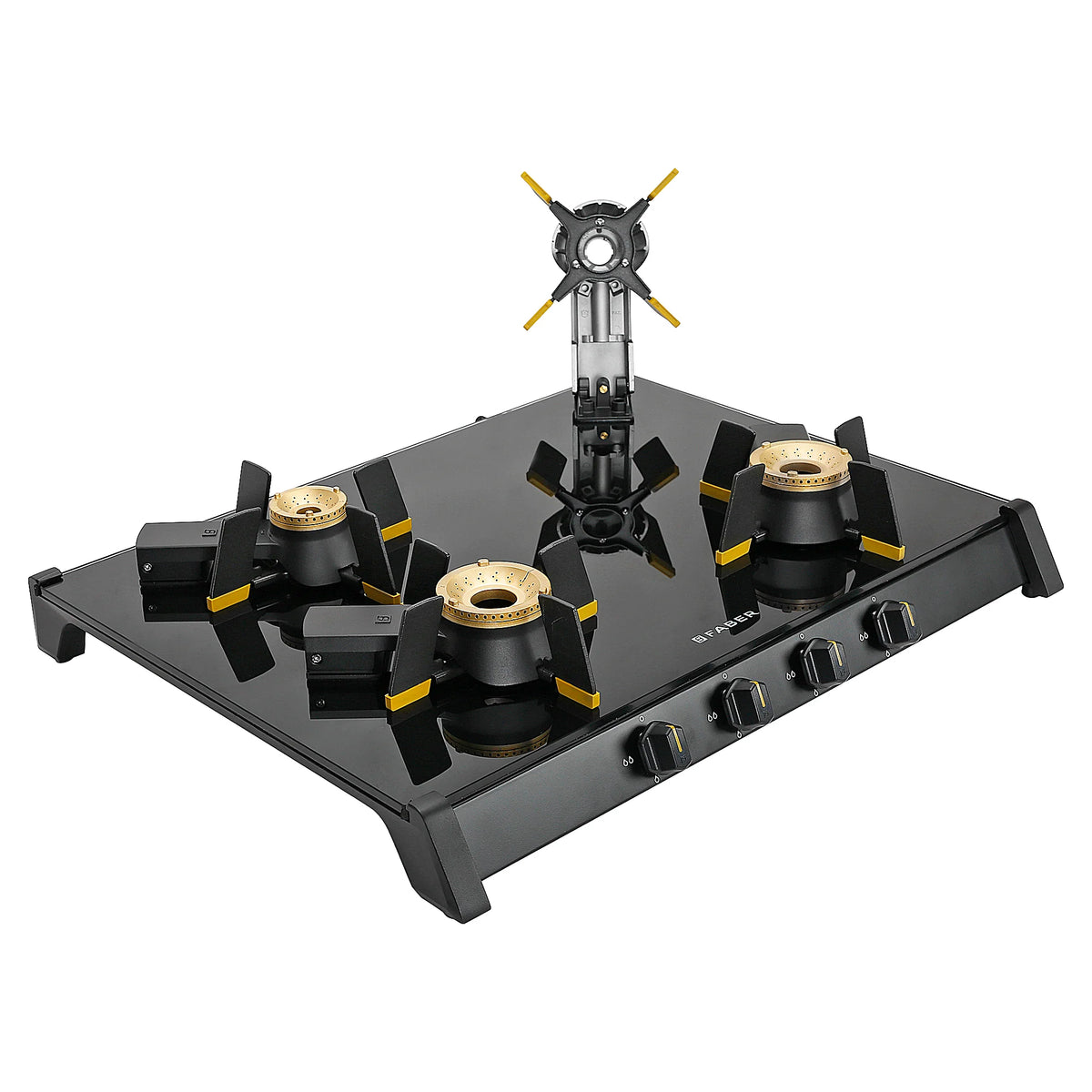 Faber HOB COOKTOP GENIUS 704 BK – 70cm 4 Burner Gas Hob, Brass Burners, Manual Ignition, Black Glass Finish-6