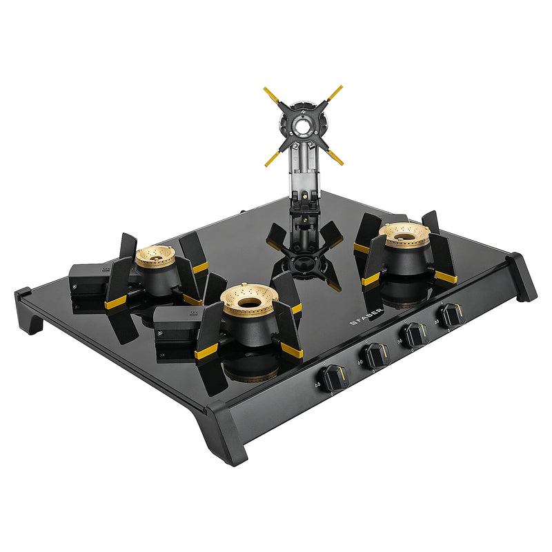 Faber HOB COOKTOP GENIUS 704 BK – 70cm 4 Burner Gas Hob, Brass Burners, Manual Ignition, Black Glass Finish-6