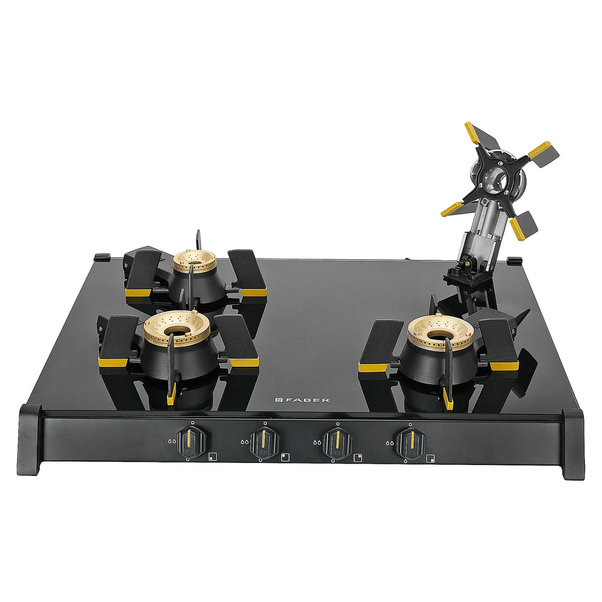 Faber HOB COOKTOP GENIUS 704 BK – 70cm 4 Burner Gas Hob, Brass Burners, Manual Ignition, Black Glass Finish-8