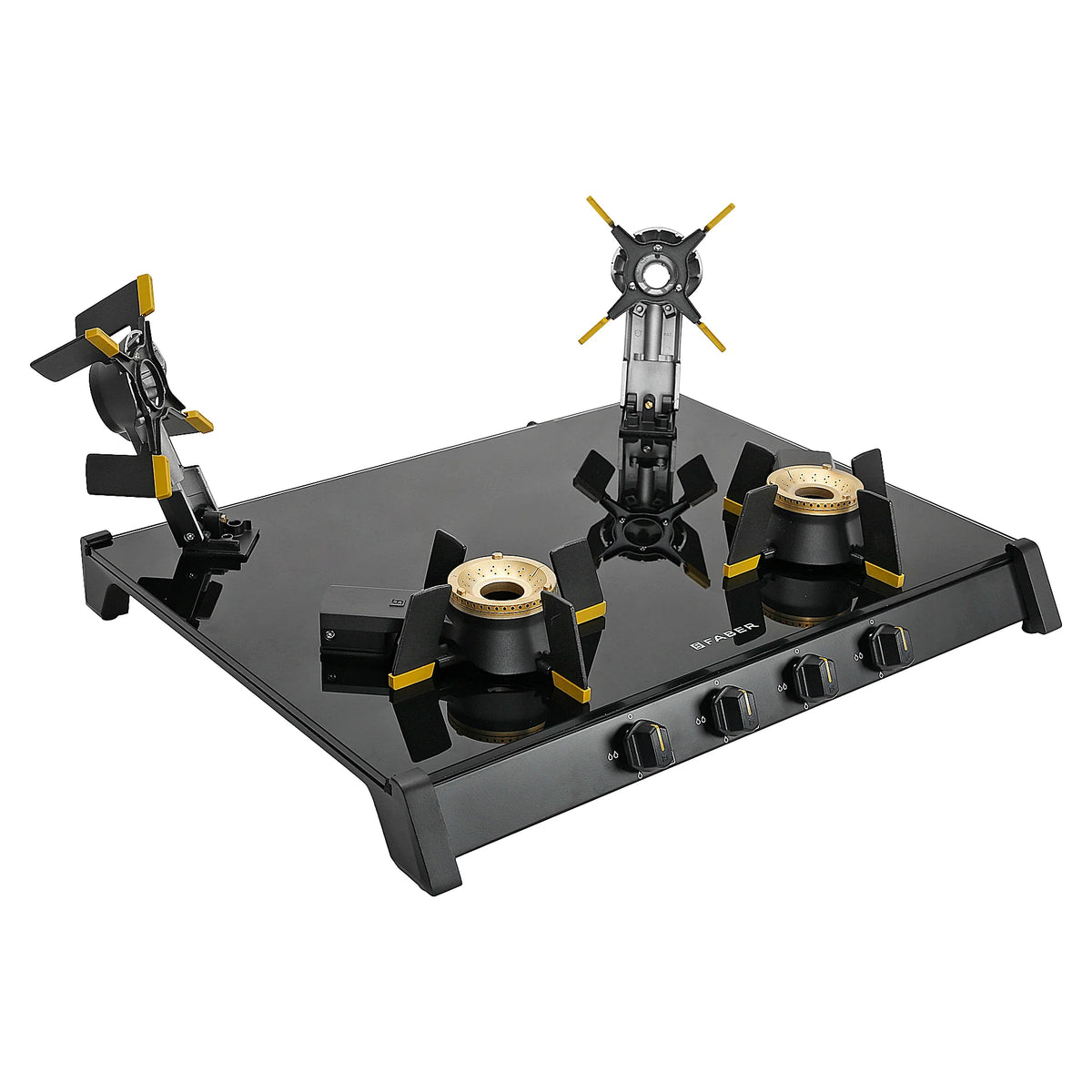 Faber HOB COOKTOP GENIUS 704 BK – 70cm 4 Burner Gas Hob, Brass Burners, Manual Ignition, Black Glass Finish-10