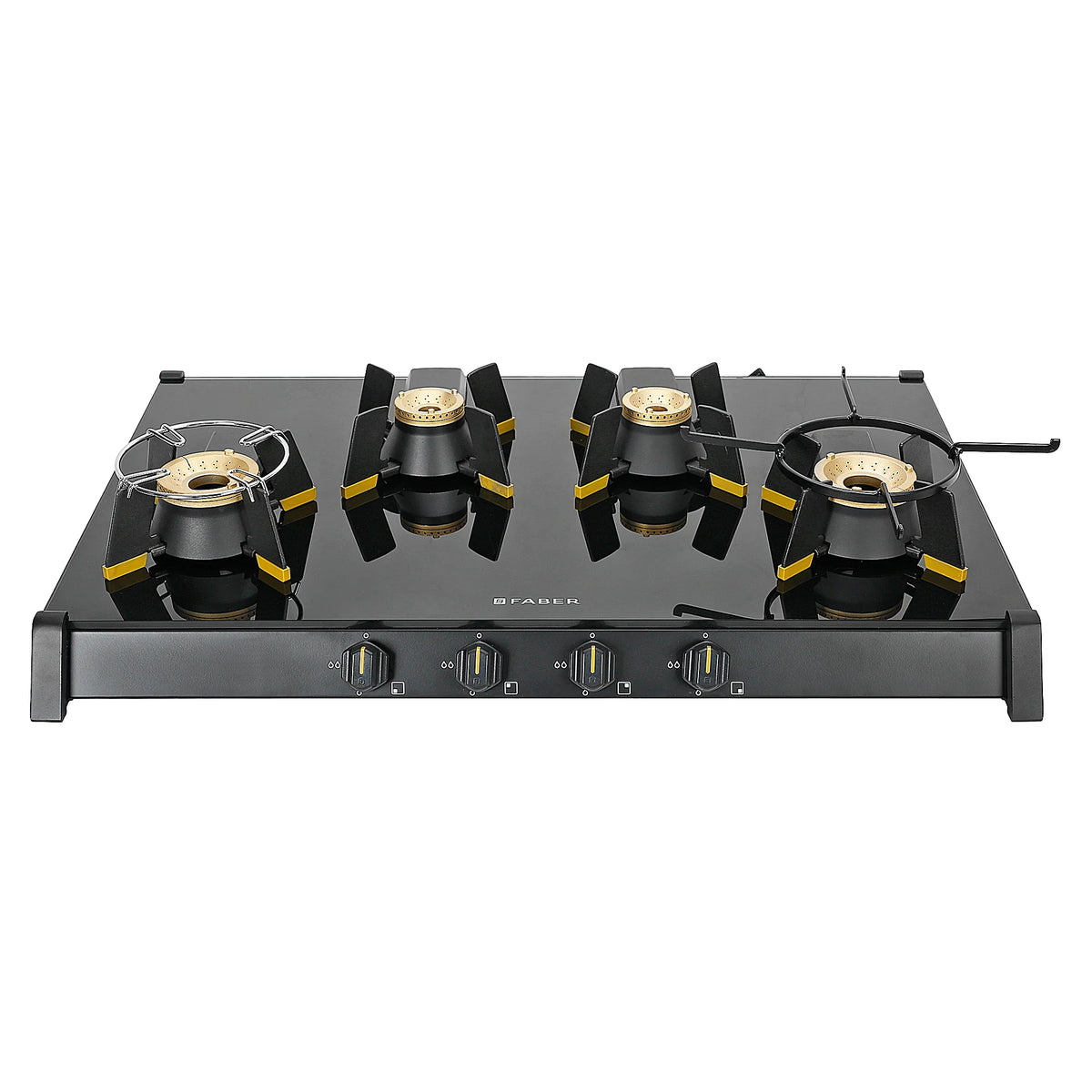 Faber HOB COOKTOP GENIUS 804 AI BK – 80cm 4 Burner Gas Hob, Brass Burners, Auto Ignition, Black Glass Finish