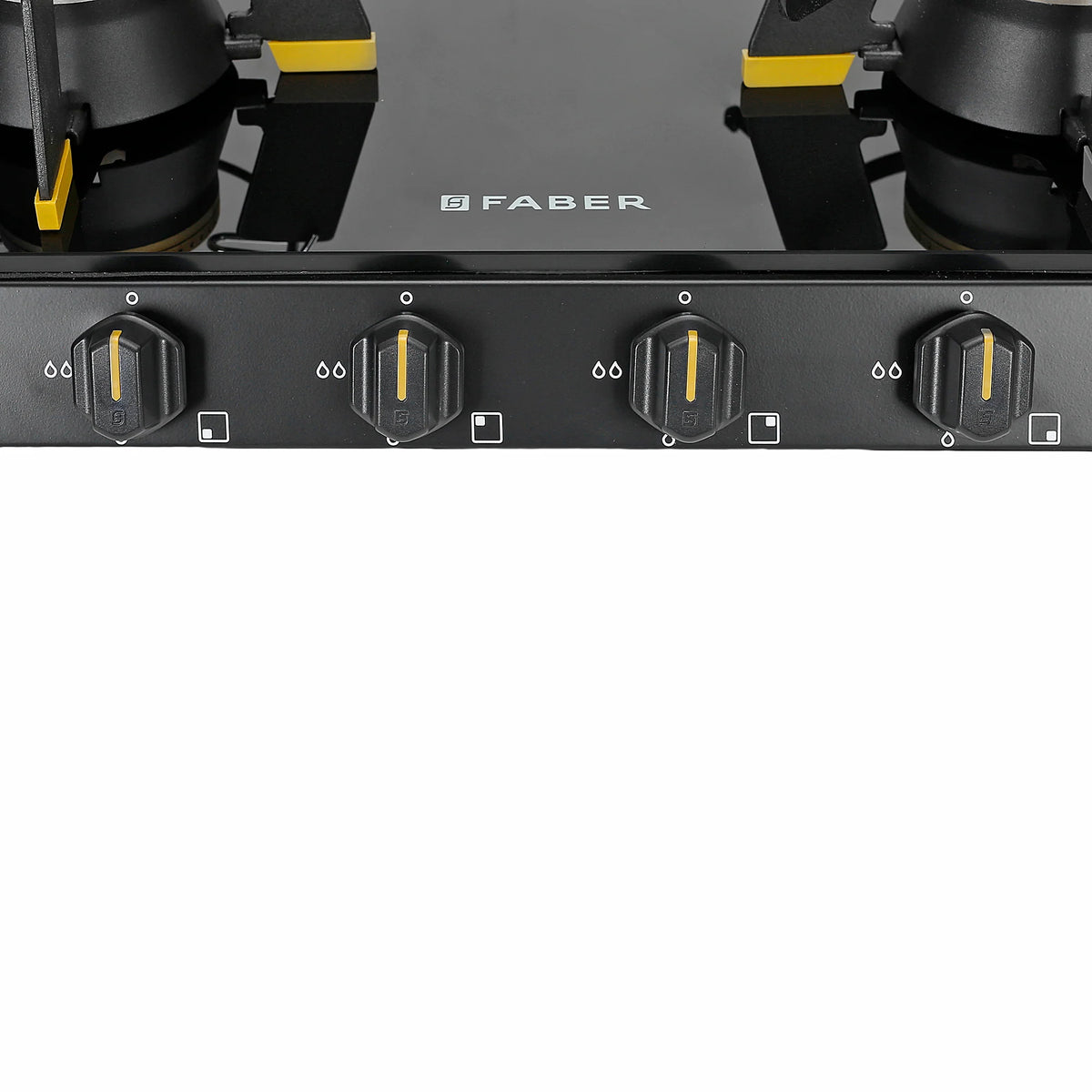 Faber HOB COOKTOP GENIUS 804 AI BK – 80cm 4 Burner Gas Hob, Brass Burners, Auto Ignition, Black Glass Finish-5