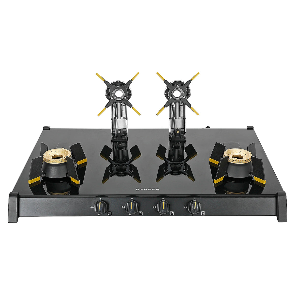 Faber HOB COOKTOP GENIUS 804 AI BK – 80cm 4 Burner Gas Hob, Brass Burners, Auto Ignition, Black Glass Finish-3