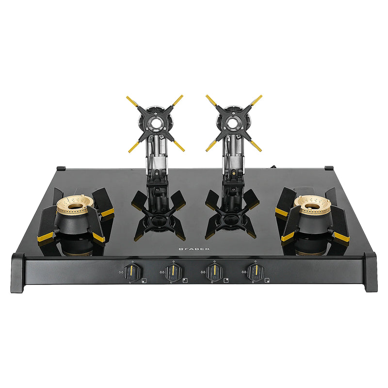 Faber HOB COOKTOP GENIUS 804 AI BK – 80cm 4 Burner Gas Hob, Brass Burners, Auto Ignition, Black Glass Finish-3