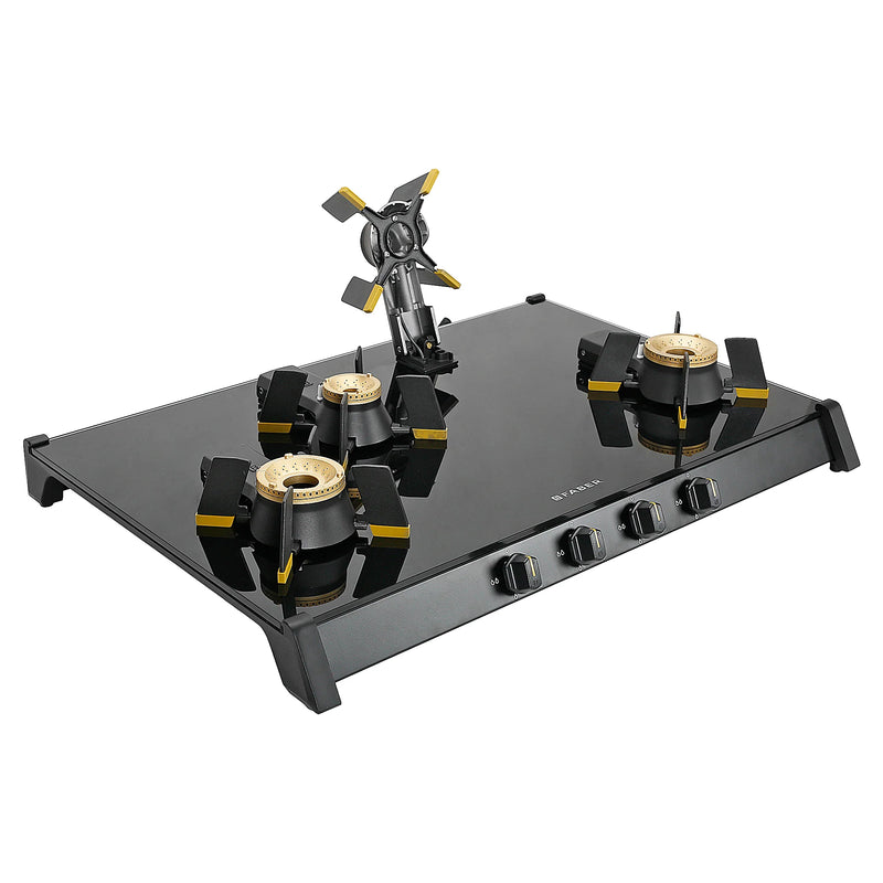 Faber HOB COOKTOP GENIUS 804 AI BK – 80cm 4 Burner Gas Hob, Brass Burners, Auto Ignition, Black Glass Finish-7