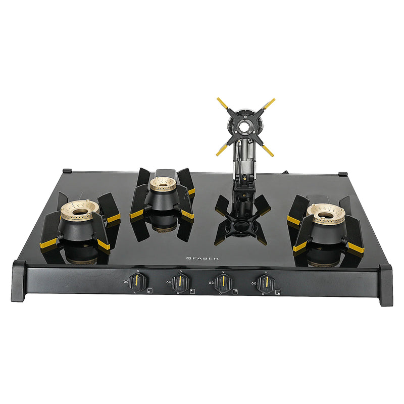 Faber HOB COOKTOP GENIUS 804 AI BK – 80cm 4 Burner Gas Hob, Brass Burners, Auto Ignition, Black Glass Finish-8