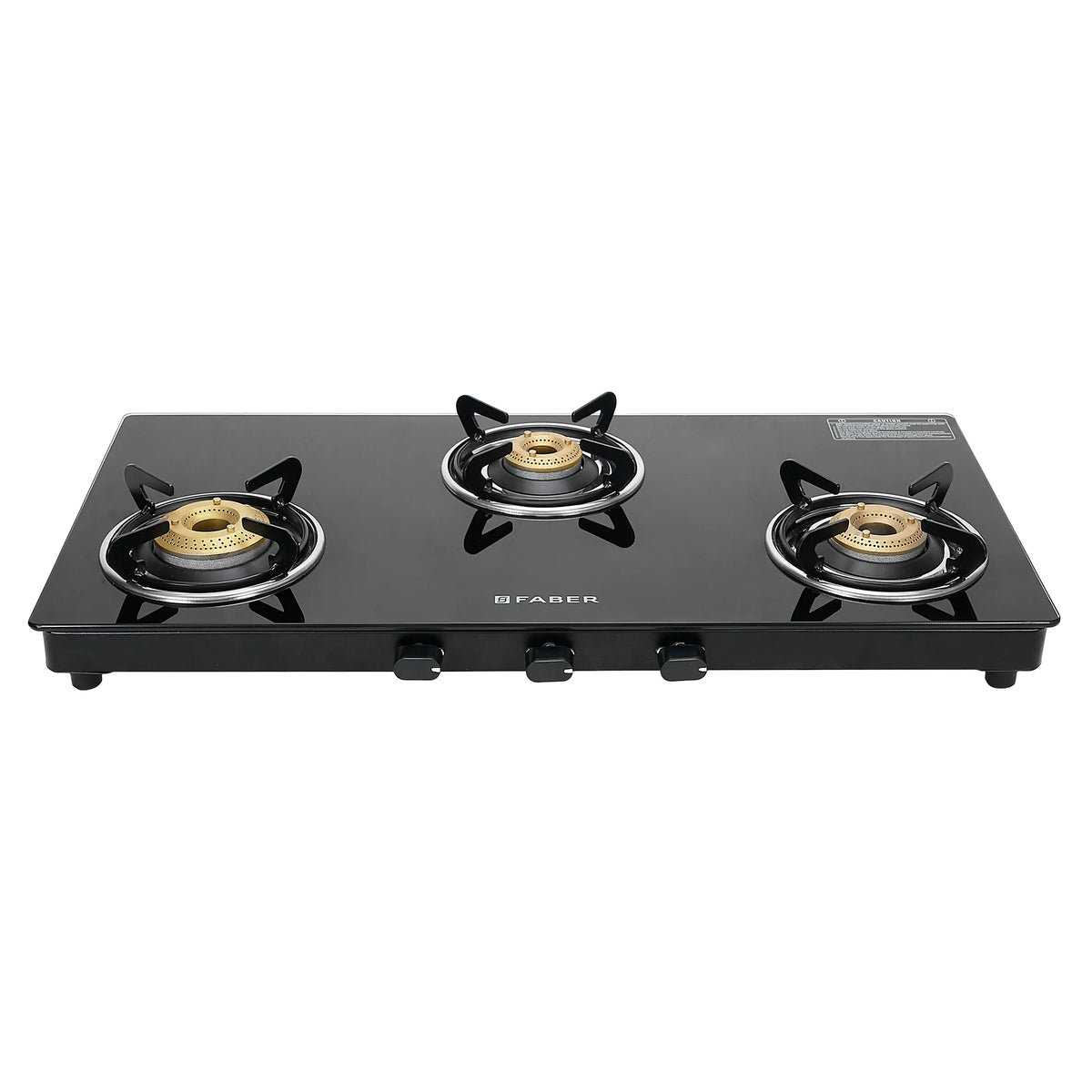 Faber Cooktop Spark 3BB BK – 3 Burner Gas Cooktop with Brass Burners & Jumbo Burner | 6mm Toughened Glass | Manual Ignition