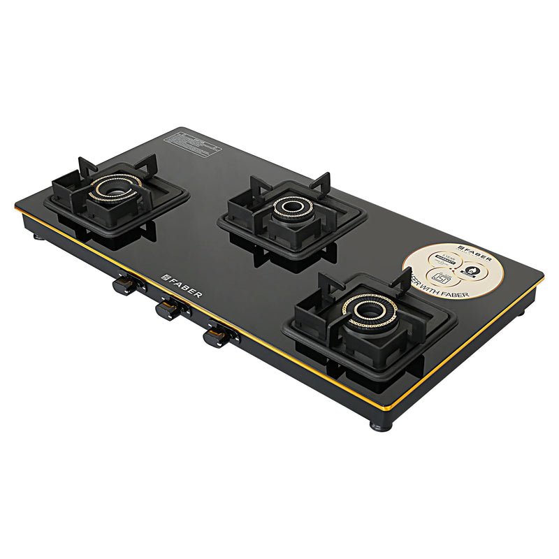 Faber HOB COOKTOP Prince Plus 3BB BK – 77cm 3 Burner Gas Cooktop with Jumbo Burner, Toughened Black Glass, Brass Burners-8
