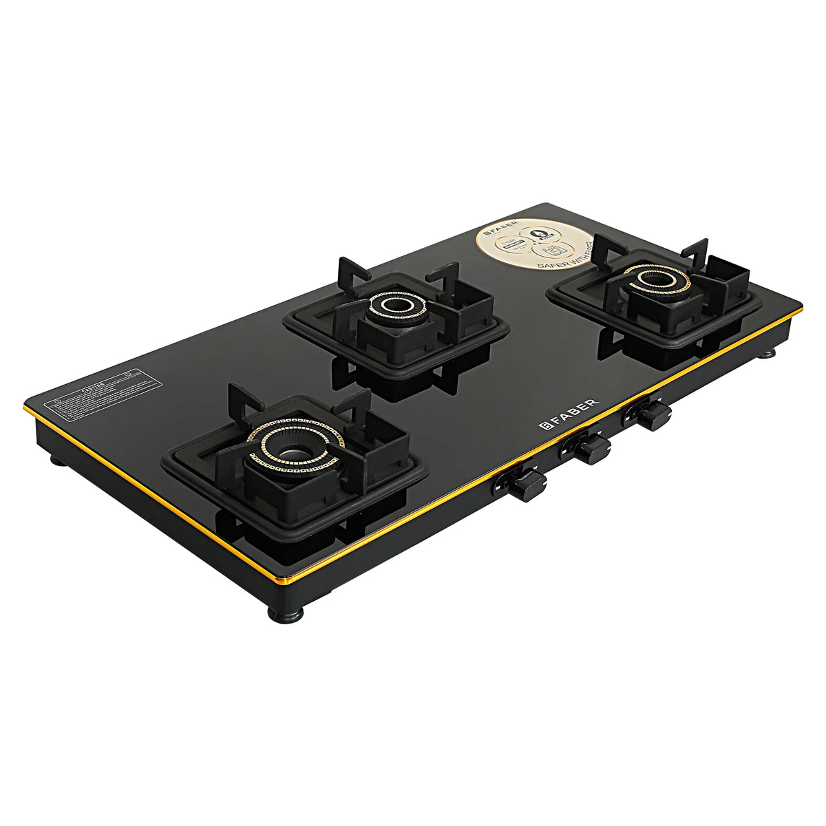 Faber HOB COOKTOP Prince Plus 3BB BK – 77cm 3 Burner Gas Cooktop with Jumbo Burner, Toughened Black Glass, Brass Burners-10