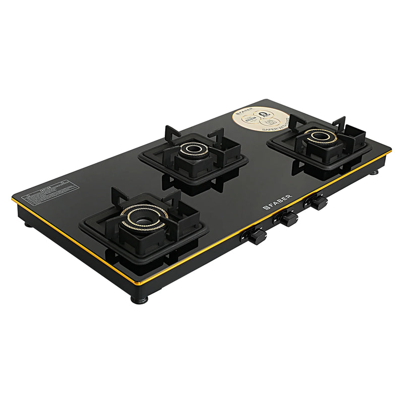 Faber HOB COOKTOP Prince Plus 3BB BK – 77cm 3 Burner Gas Cooktop with Jumbo Burner, Toughened Black Glass, Brass Burners-10