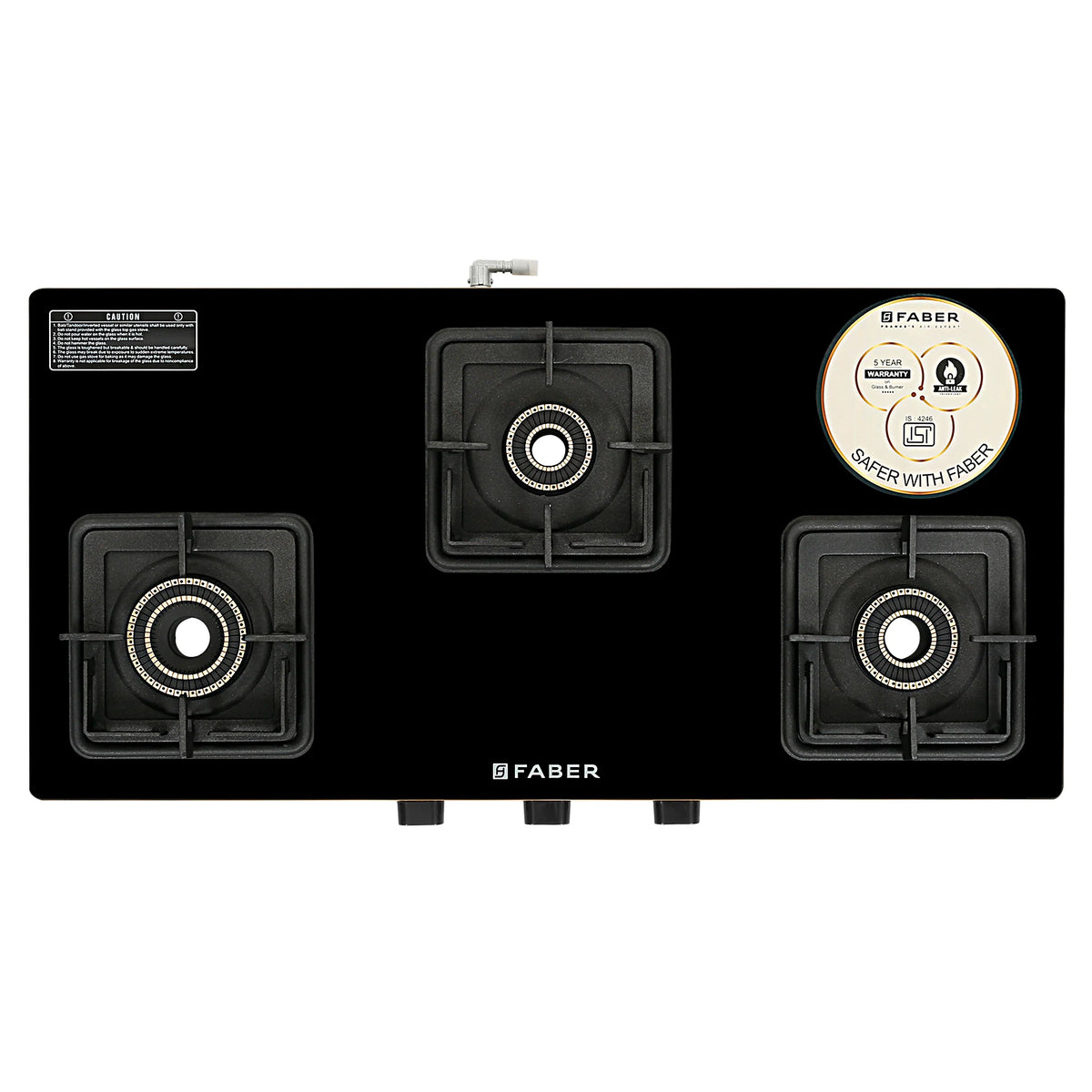 Faber HOB COOKTOP Prince Plus 3BB BK – 77cm 3 Burner Gas Cooktop with Jumbo Burner, Toughened Black Glass, Brass Burners-3