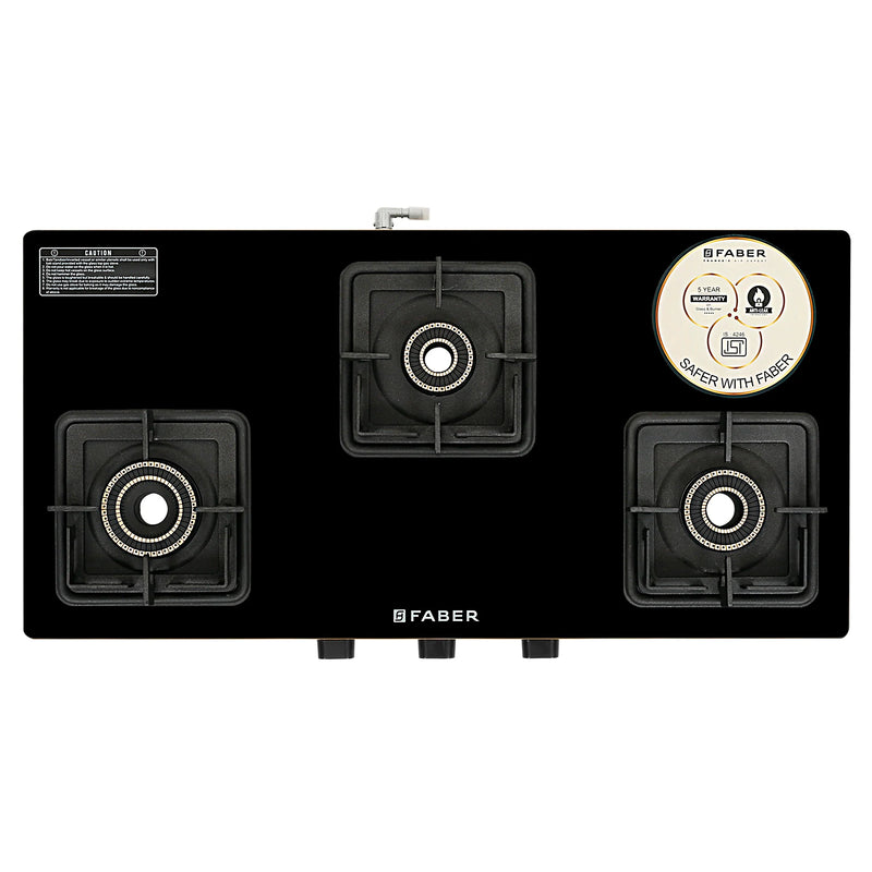 Faber HOB COOKTOP Prince Plus 3BB BK – 77cm 3 Burner Gas Cooktop with Jumbo Burner, Toughened Black Glass, Brass Burners-3