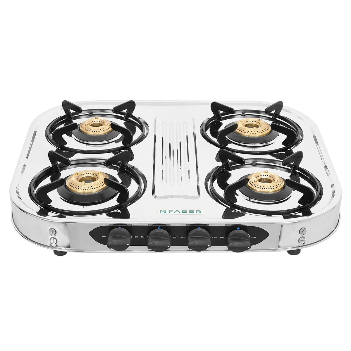 Faber HOB COOKTOP CRYSTAL 4BB SS – 60cm 4 Burner Gas Cooktop, Brass Burners, Stainless Steel Finish, Manual Ignition