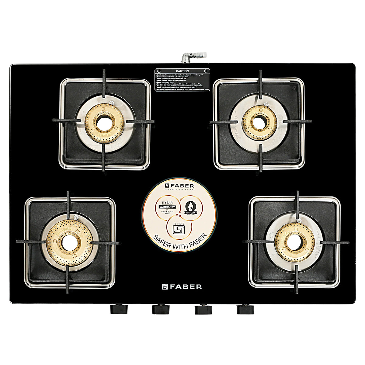 Faber Cooktop Remo XL 4BB AI – 4 Burner Auto Ignition Gas Cooktop with Brass Burners & Jumbo Burner | MS Powder Coated Finish-2