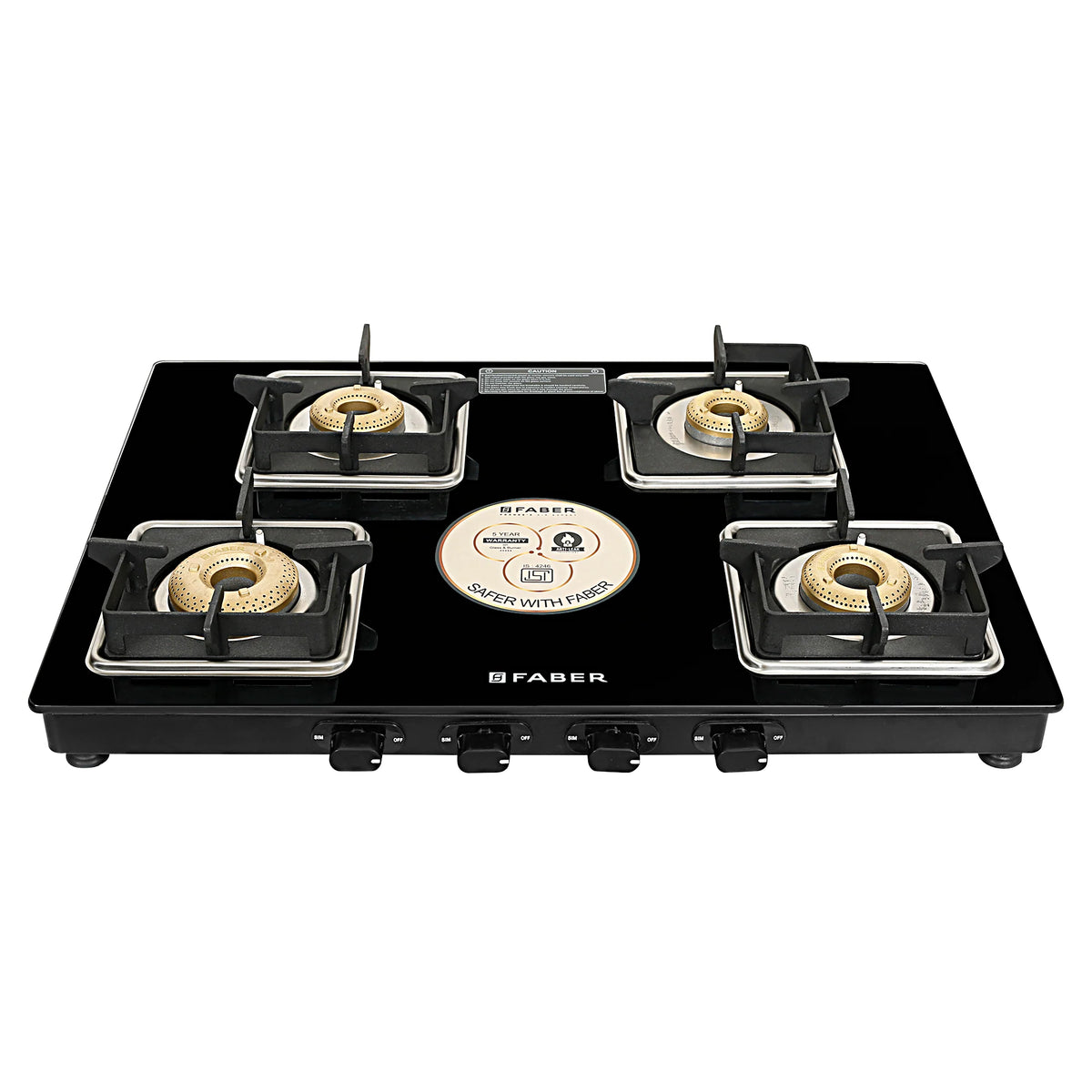 Faber Cooktop Remo XL 4BB AI – 4 Burner Auto Ignition Gas Cooktop with Brass Burners & Jumbo Burner | MS Powder Coated Finish-1