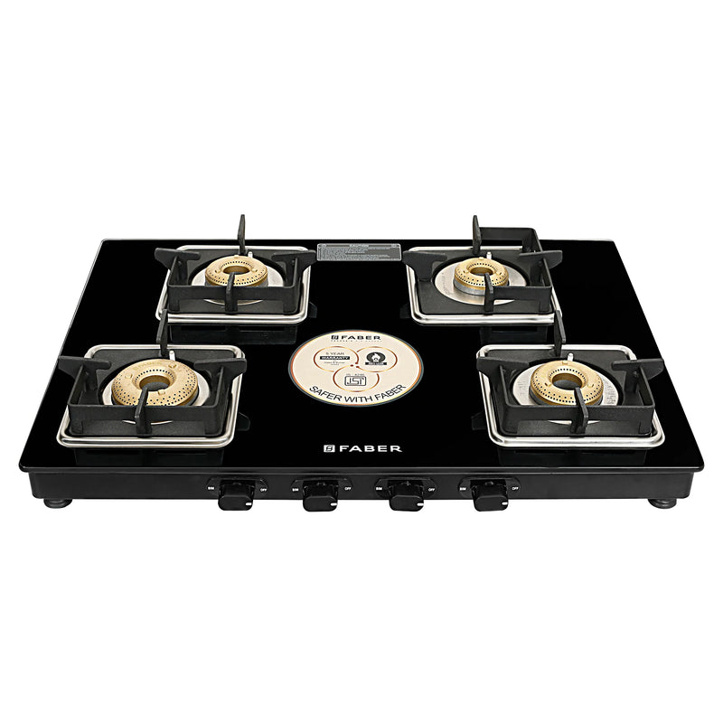 Faber Cooktop Remo XL 4BB AI – 4 Burner Auto Ignition Gas Cooktop with Brass Burners & Jumbo Burner | MS Powder Coated Finish-1