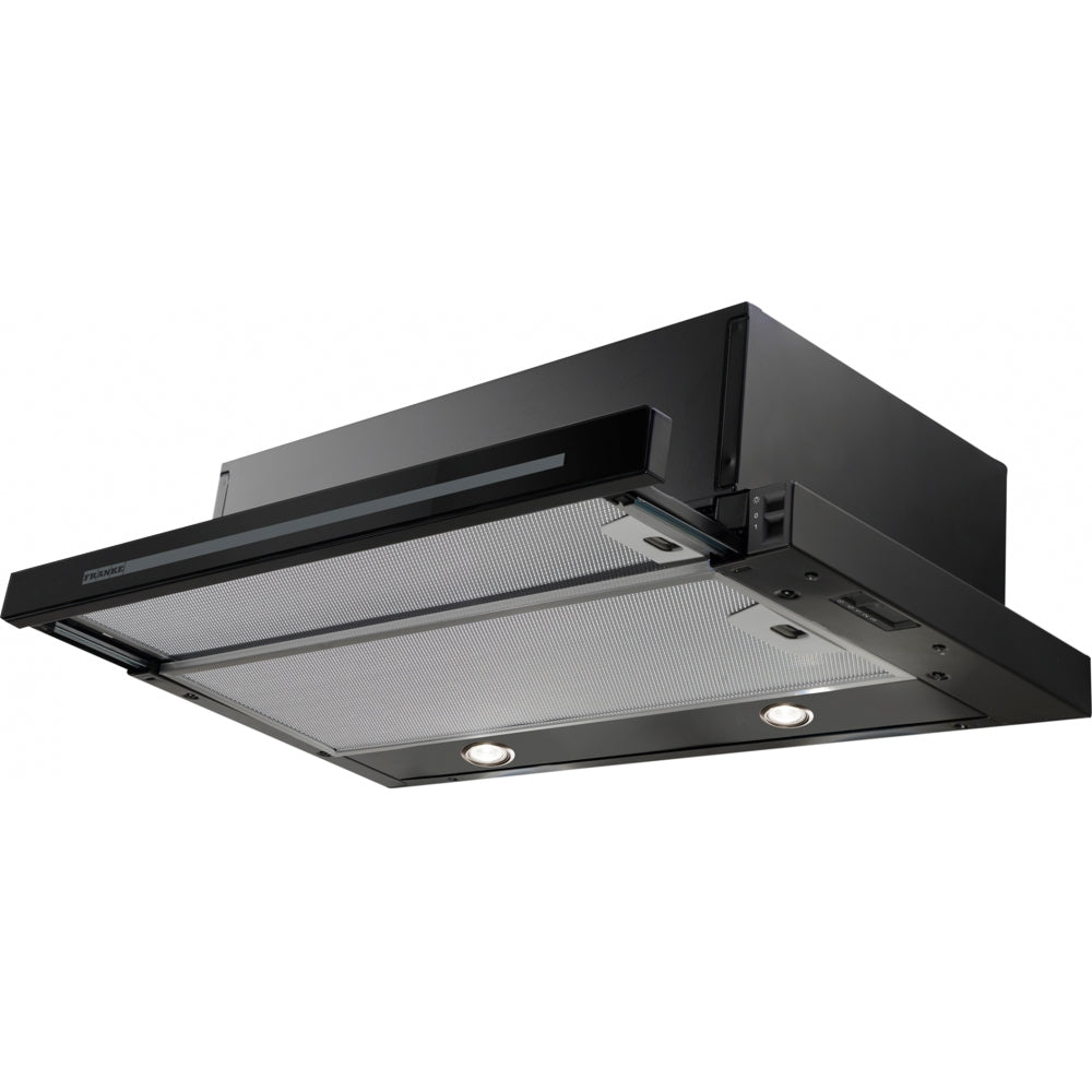 Franke FSM 601 BK/GL Pull-Out Kitchen Hood (60cm, Black Glass, 380 m³/h, LED Lights, Aluminium Filter, Compact Built-In Design)
