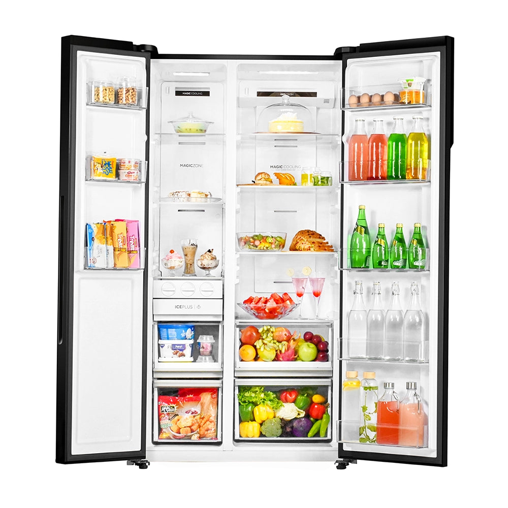 Haier 602L 3 Star Black Glass 2 Door Smart Convertible Side-by-Side Refrigerator | HRS-682KGU1-6