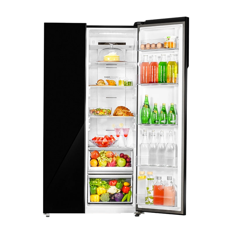 Haier 602L 3 Star Black Glass 2 Door Smart Convertible Side-by-Side Refrigerator | HRS-682KGU1-2
