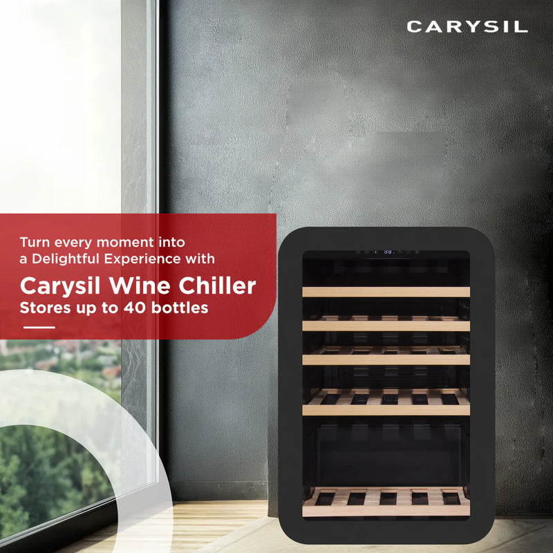 Carysil Retro Wine Chiller 40 Bottles (118L) | Single Zone 3°C–20°C | Compact Freestanding Wine Cooler | Toughened Glass Door | Stylish Retro Design-7
