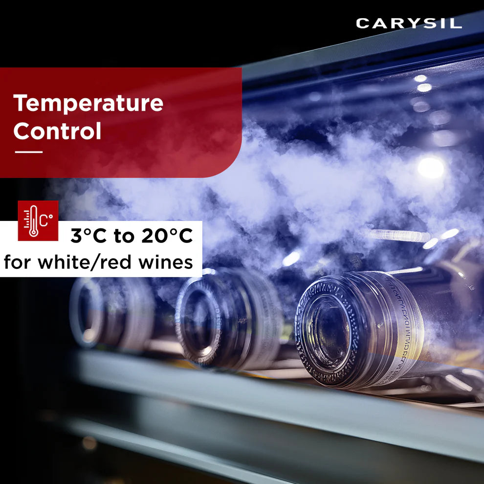 Carysil Retro Wine Chiller 40 Bottles (118L) | Single Zone 3°C–20°C | Compact Freestanding Wine Cooler | Toughened Glass Door | Stylish Retro Design-9