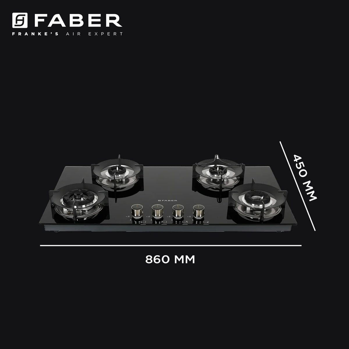 Faber HOB SUPERIA HT904 BR AI N – 4-Burner Brass Gas Hob, Toughened Black Glass, Auto Ignition, 90cm-9