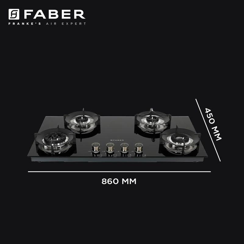 Faber HOB SUPERIA HT904 BR AI N – 4-Burner Brass Gas Hob, Toughened Black Glass, Auto Ignition, 90cm-9