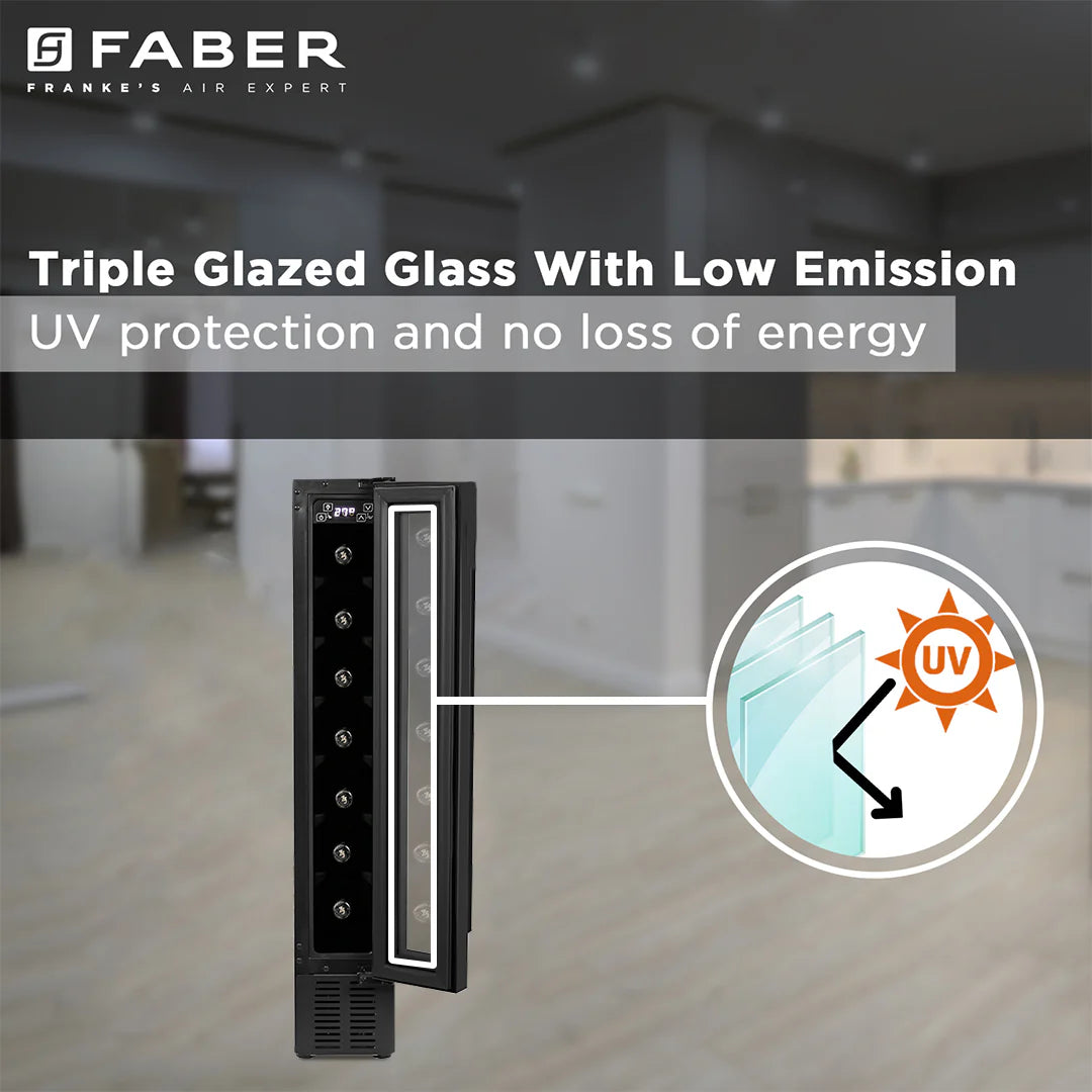 Faber FWC JCF 20 Wine Cooler – 7 Bottle Capacity, Single Zone Cooling, Touch LED Display, Wooden Shelves, Built-in / Freestanding-7